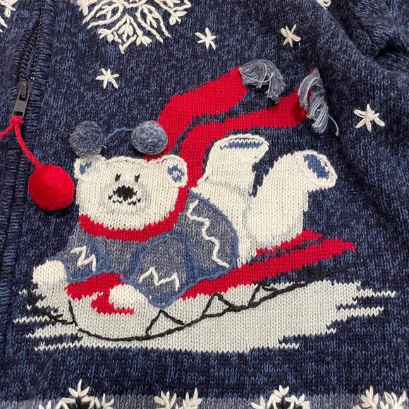Heirloom Collectibles L Polar Bear Zip Sweater | Embroidered Snowflakes Holiday - Picture 10 of 10